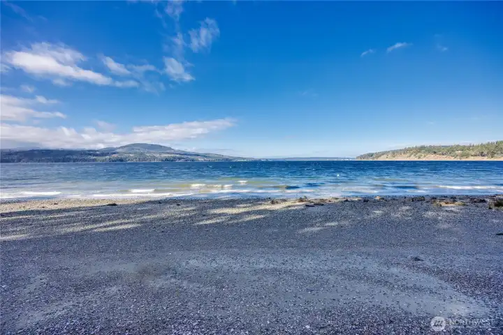 View of Discovery Bay out to the Salish Sea. To the South is Discovery Bay and the Olympic moutnains.