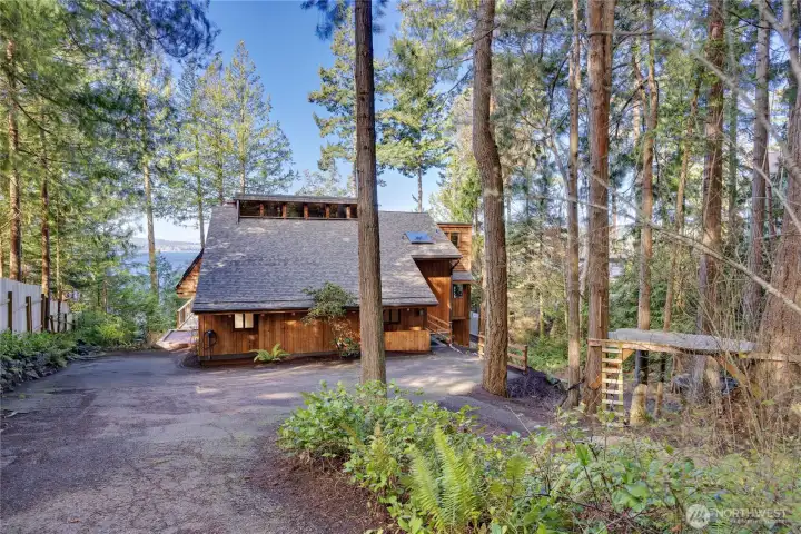 From the driveway coming in.