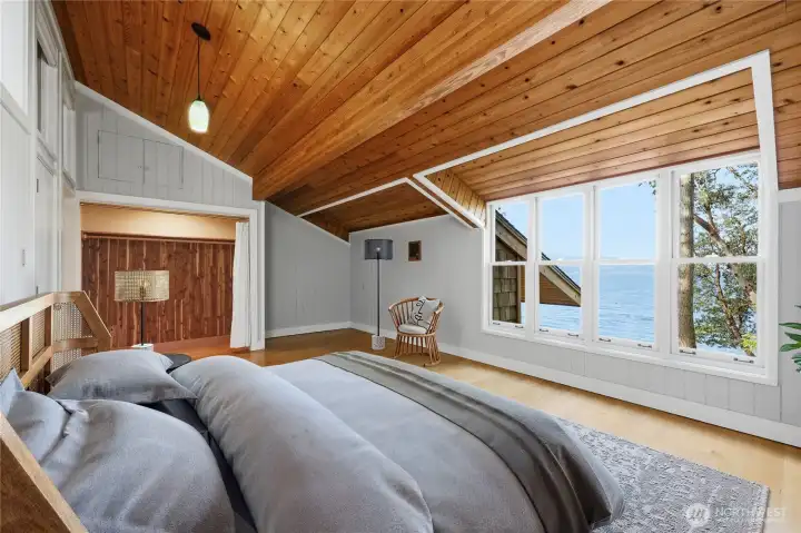 Main bedroom with water view! (virtually staged)