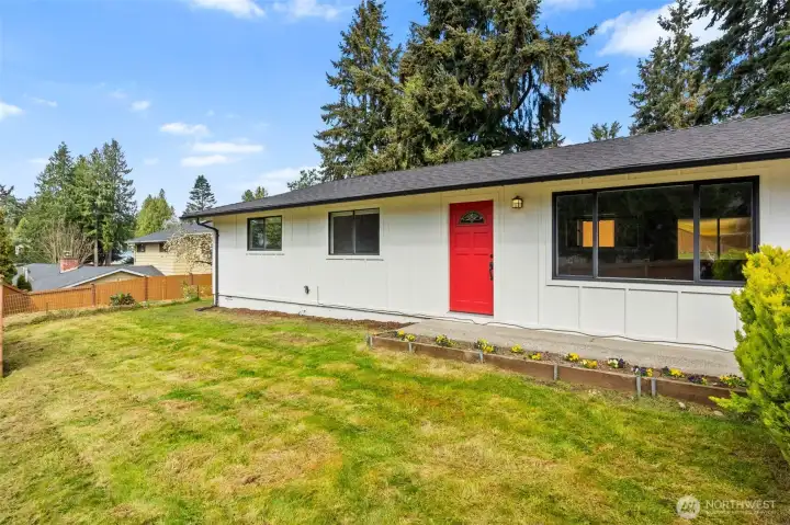 Fully fenced front yard to keep the pets and children safe.