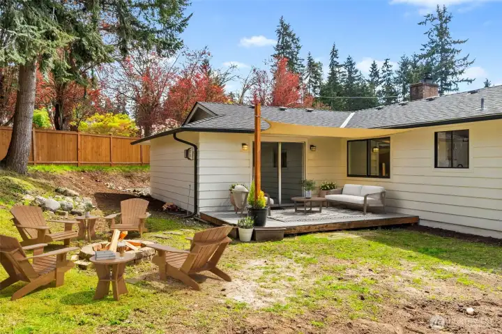 Enjoy warm days on the cozy deck and cool nights around the fire pit