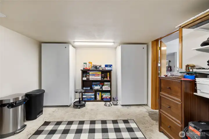 A dedicated storage area is also tucked away on the home's lower level.