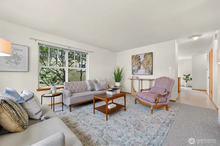 So much natural light in the large living room