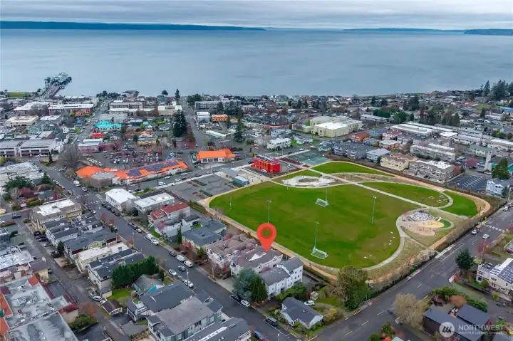 Aerial view of the location next to Civic Playfield