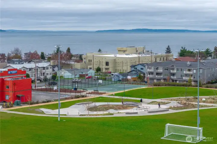 Views from living room of the Sound and Playfield