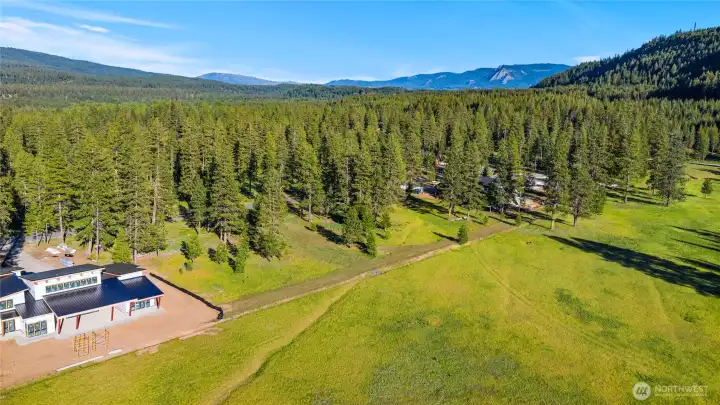 Aerial view of site and meadow