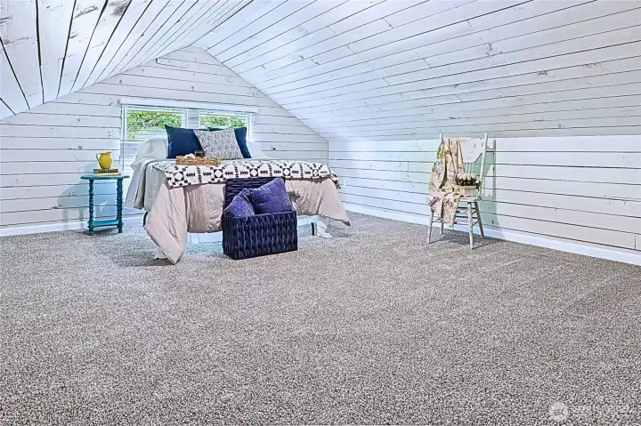 A spacious and inviting attic suite featuring fresh paint, new plush carpeting, and charming whitewashed wood paneling. The vaulted ceilings and cozy alcove window create a serene retreat—perfect for a bedroom, lounge, or private escape. A spacious and inviting attic suite featuring fresh paint, new plush carpeting, and charming whitewashed wood paneling. The vaulted ceilings and cozy alcove window create a serene retreat—perfect for a bedroom, lounge, or private escape. A spacious and inviting attic suite featuring fresh paint, new plush carpeting, and charming whitewashed wood paneling. The vaulted ceilings and cozy alcove window create a serene retreat—perfect for a bedroom, lounge, or private escape. A spacious and inviting attic suite featuring fresh paint, new plush carpeting, and charming whitewashed wood paneling. The vaulted ceilings and cozy alcove window create a serene retreat—perfect for a bedroom, lounge, or private escape.