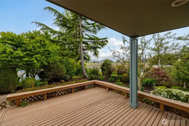 Covered deck with built in seating.