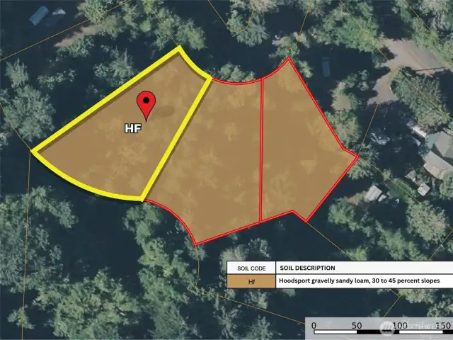 Soil map with subject property highlighted in yellow.