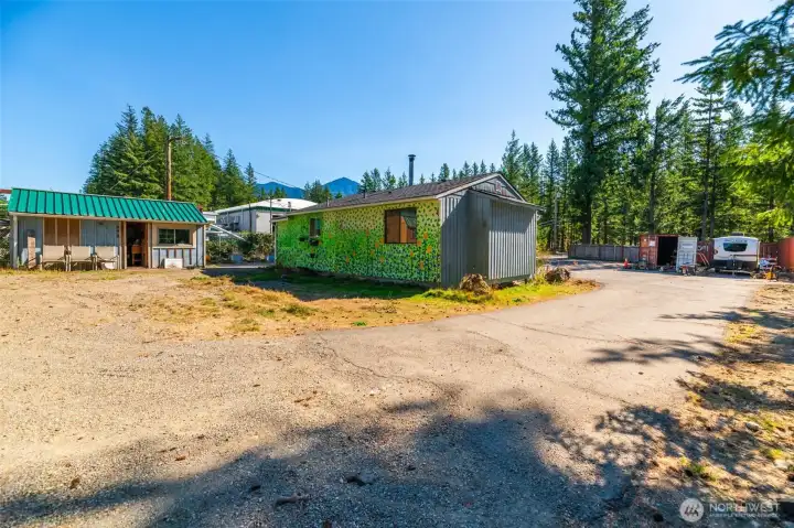 Back side of the main house, with the studio behind it.