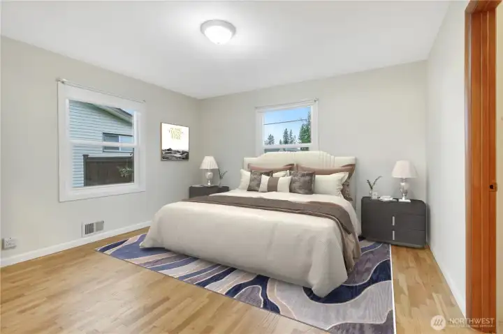 Virtually staged primary suite