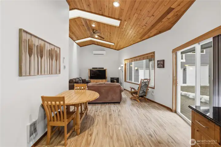 Kitchen and living area in Main Cabin