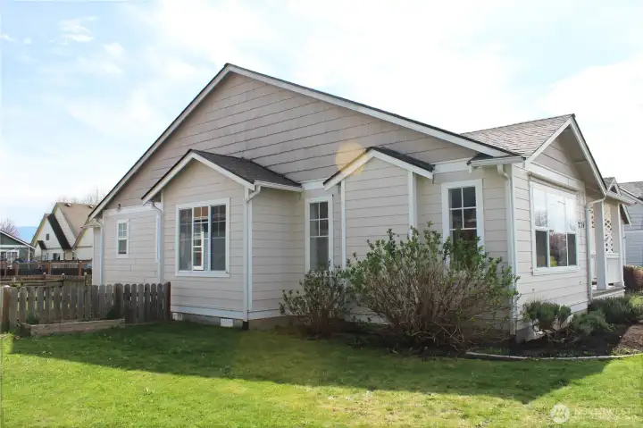 Mature landscaping and low maintenance yard.