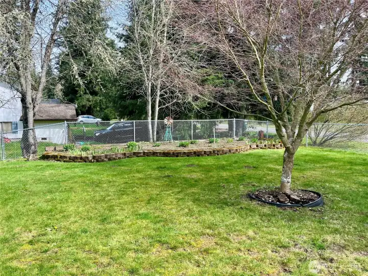 fenced garden space ready for plantings, projects or outdoor enjoyment.