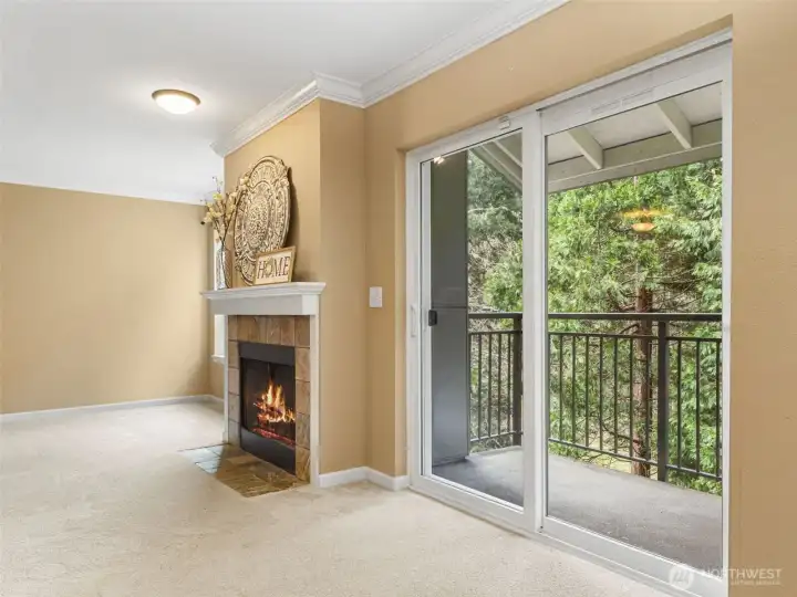 A view of the balcony overlooking the greenbelt.