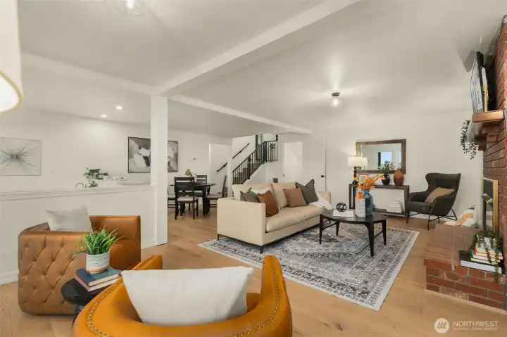 Entertain to your hearts content! Wood burning fireplace, wide plank Vienna white oak flooring.