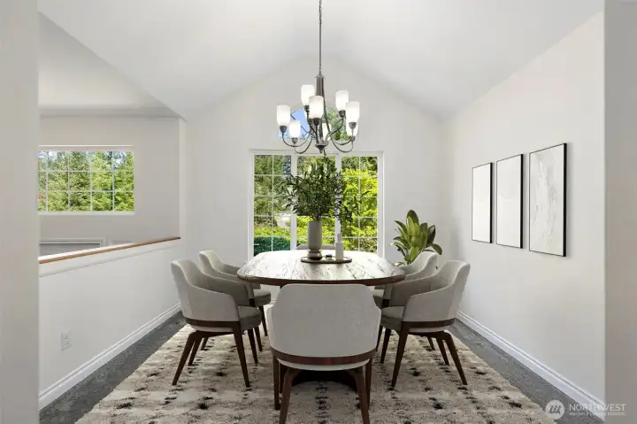 This virtual staging helps imagine having a get together with friends for dinner and board games.