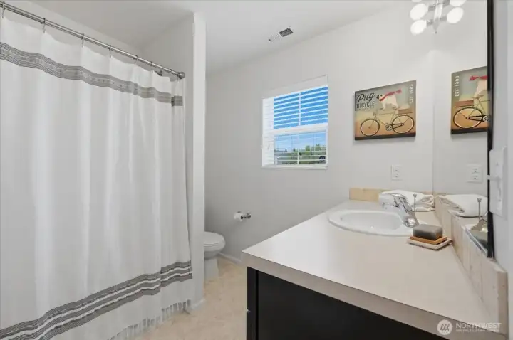 Shared bath up has new flooring