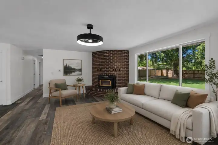 Photo digitally staged. Family room.