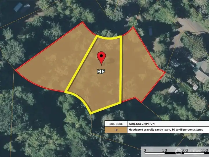 Approximate boundaries in yellow with neighboring lot. Nice Gravelly Sandy Loam soils.