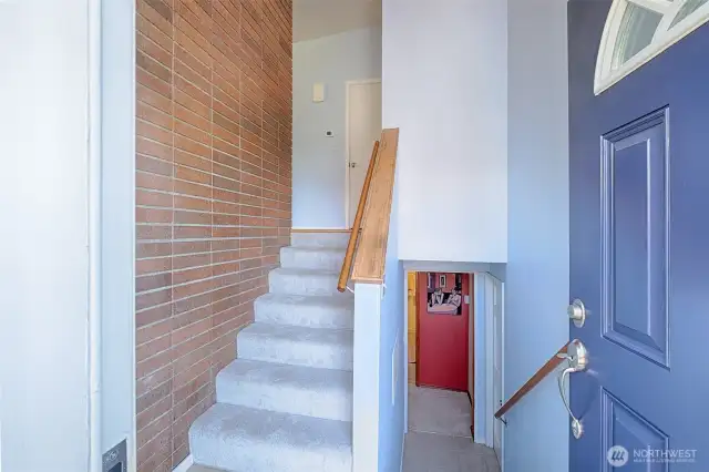 Brand new carpet on stairs.