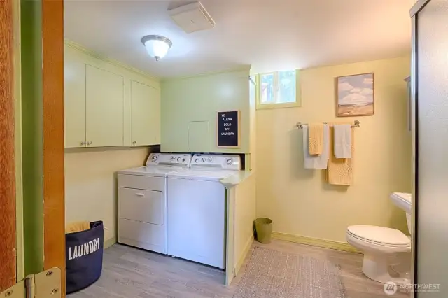 Basement bathroom and laundry room.