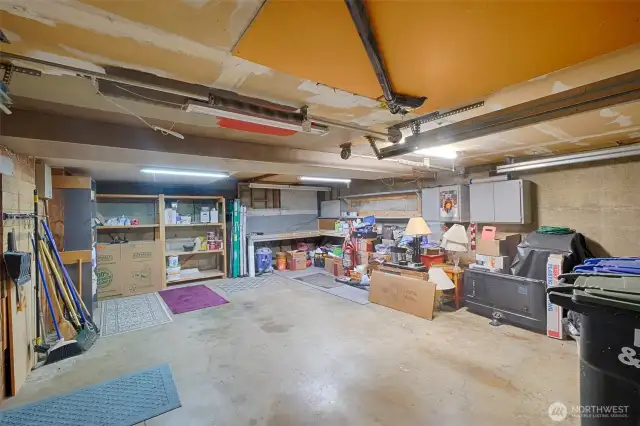 Two car garage with shop space.