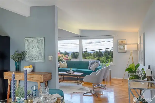Sound views from living and dining rooms.