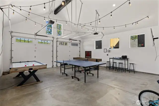 Two car garage transformed into game room!