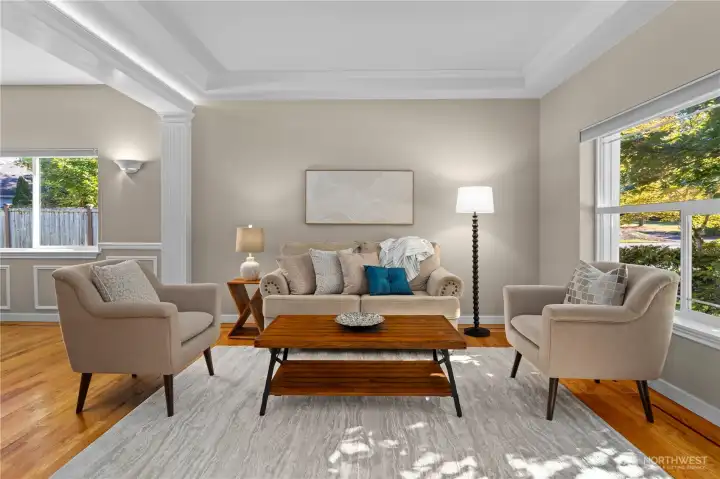 Formal living room flooded with natural light