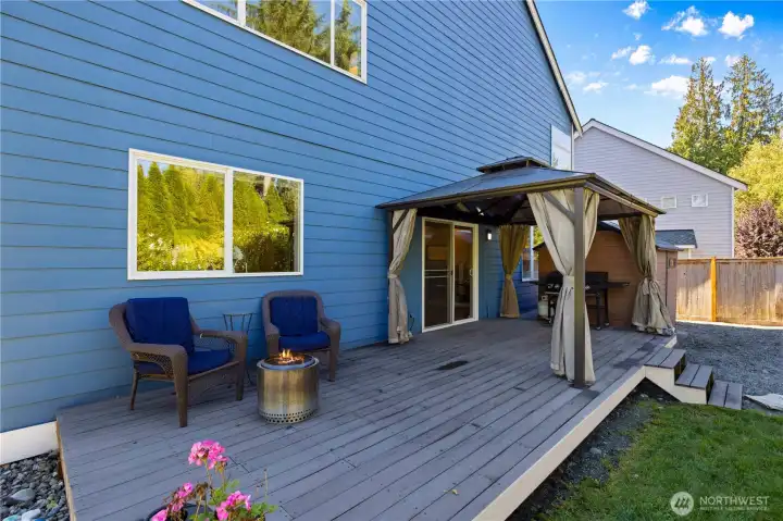 The back deck has a gazebo to provide a dry/covered space.