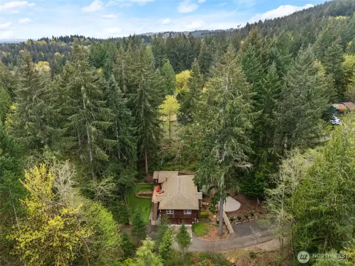 Aerial view...lots of privacy in this picturesque Northwest setting.