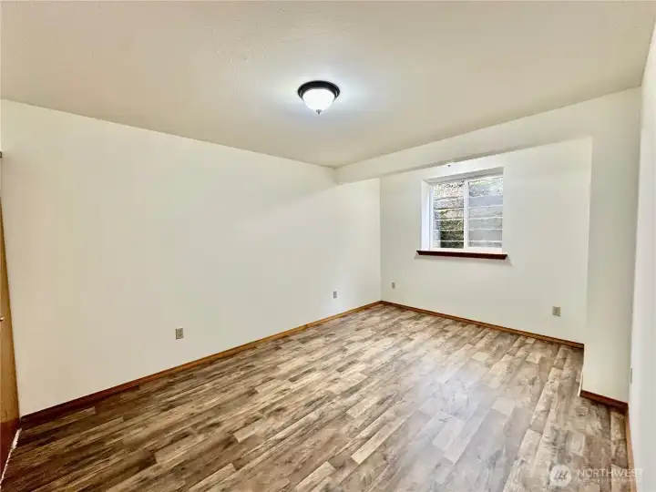 Lower level bedroom with closet or hobby/craft room.