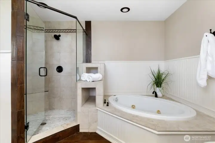 Jetted tub and walk-in shower