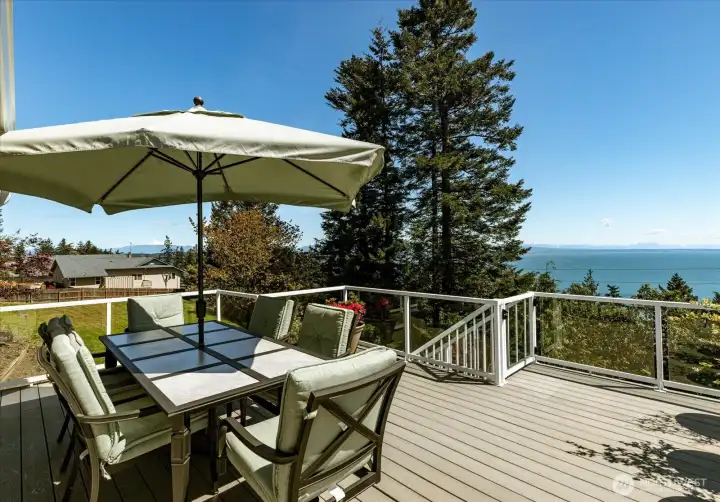 Enjoy dining on the deck with incredible views of Mt. Baker, Hope & Goat Islands, the Cascades and Skagit Bay
