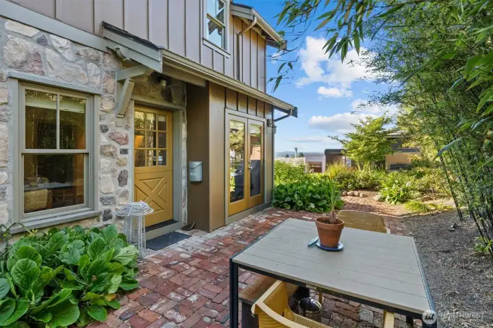 Private brick patio is a perfect space to relax and BBQ.
