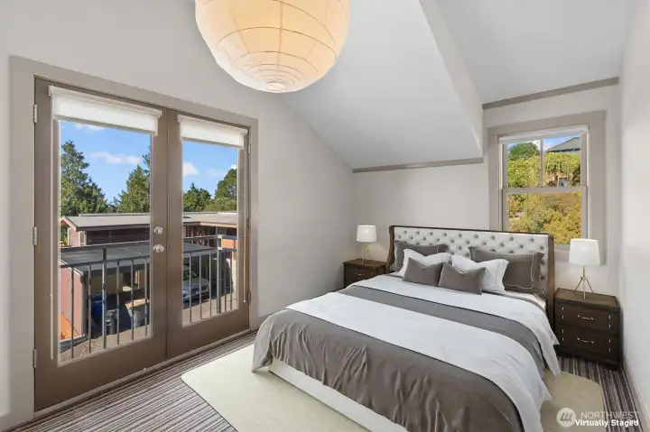 One of the two bedrooms in the ADU. This bedroom has a fantastic view of the Sound.