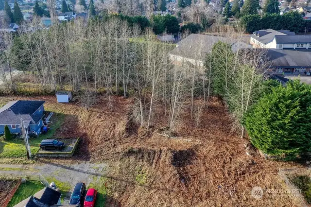 Aerial view drone shots of 2 lots on E Hill St
