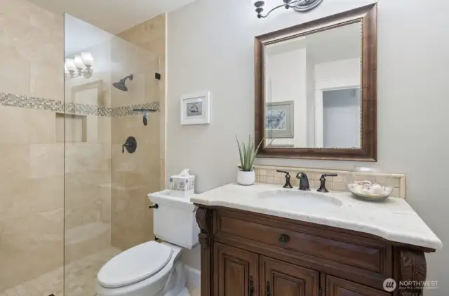 Beautiful tile and custom vanity
