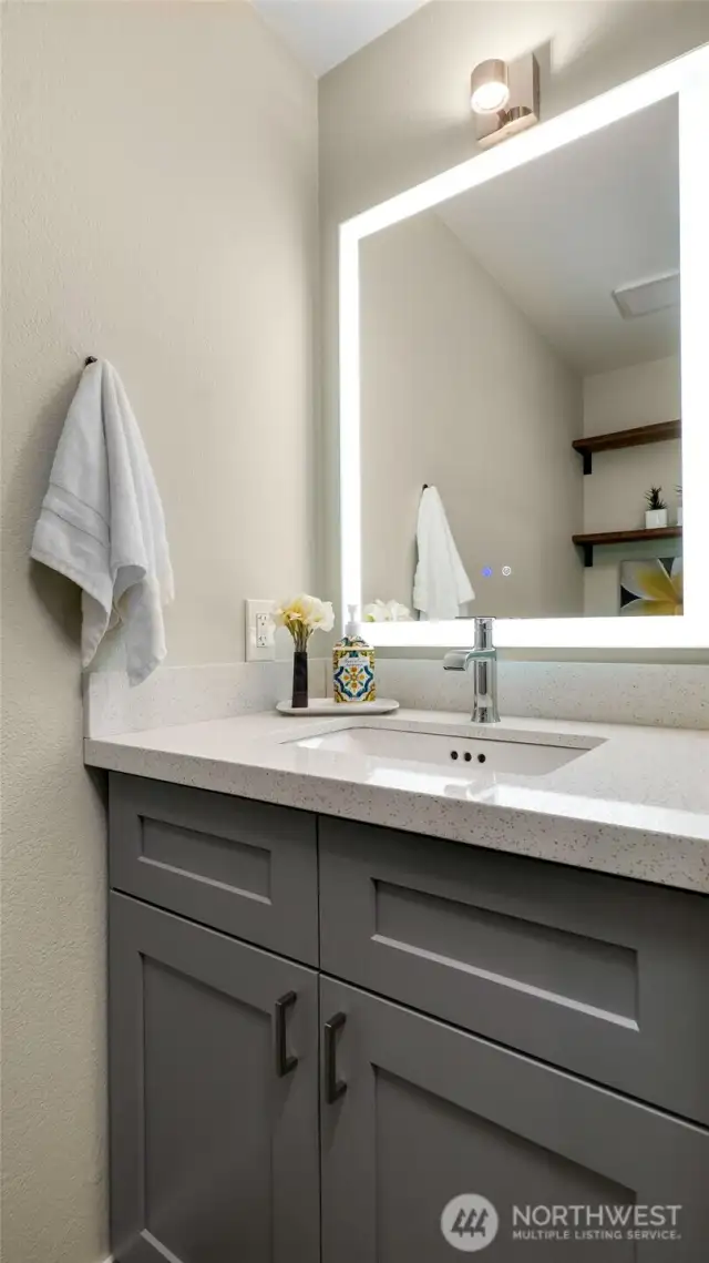 Powder room with heated/lighted mirror