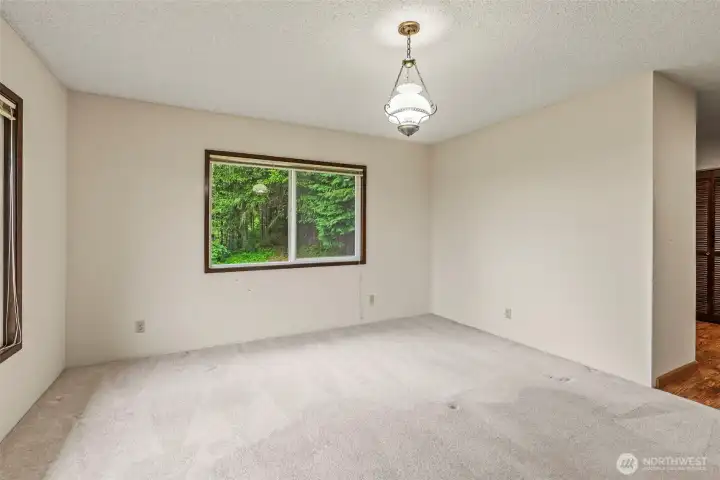 Options for bed placement, can easily accommodate a king w/additional furniture.