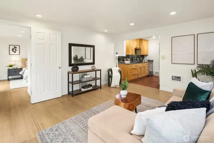 Looking towards the kitchen and primary suite