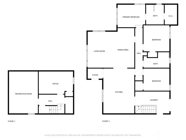 Handy floorplan schematic.  Main floor living, plus basement bedroom or home office and a huge rec room or family room.