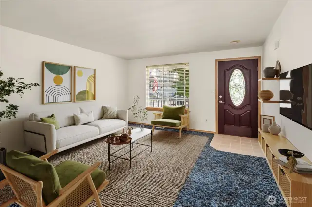 Light and bright this living room is versatile