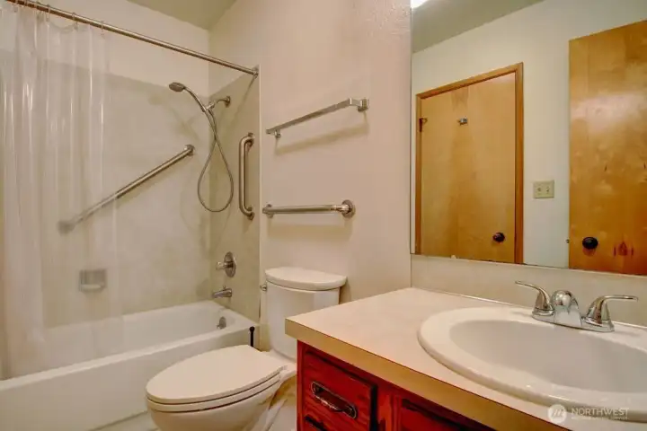 Second bathroom with access from hallway as well as the bedroom.