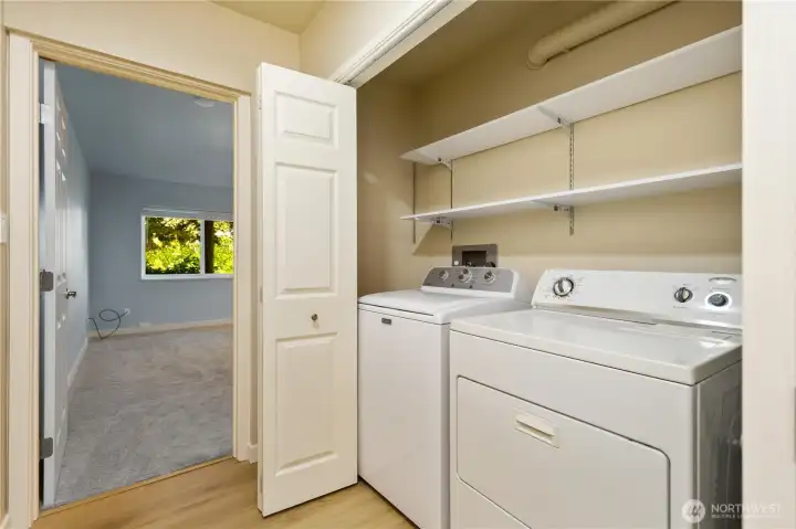 Laundry located between the primary and guest bedrooms. Laundry located between the primary and guest bedrooms.
