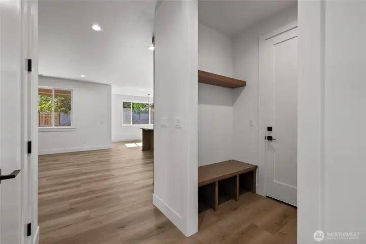mudroom storage from garage