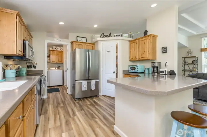 Solid surface counters offer plenty of space for easy meal prep. Solid surface counters offer plenty of space for easy meal prep.