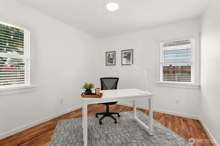 Ultimate work-from-home flexibility. This bright second bedroom transitions effortlessly into a quiet, dedicated home office with plenty of natural light. Ultimate work-from-home flexibility. This bright second bedroom transitions effortlessly into a quiet, dedicated home office with plenty of natural light.