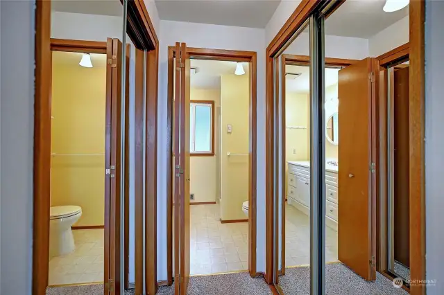 Primary room double closets.